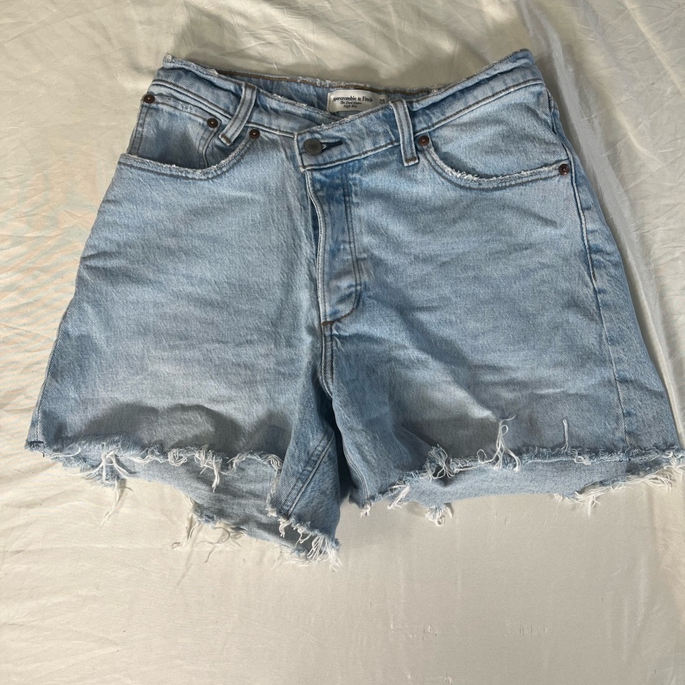 Abercrombie & Fitch Light Blue Frayed Denim Cutoff Shorts - Picture 2 of 6